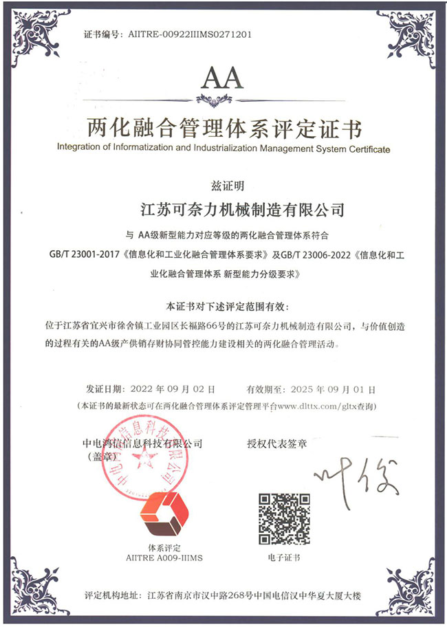 兩化融合管理體系A(chǔ)A級企業(yè)